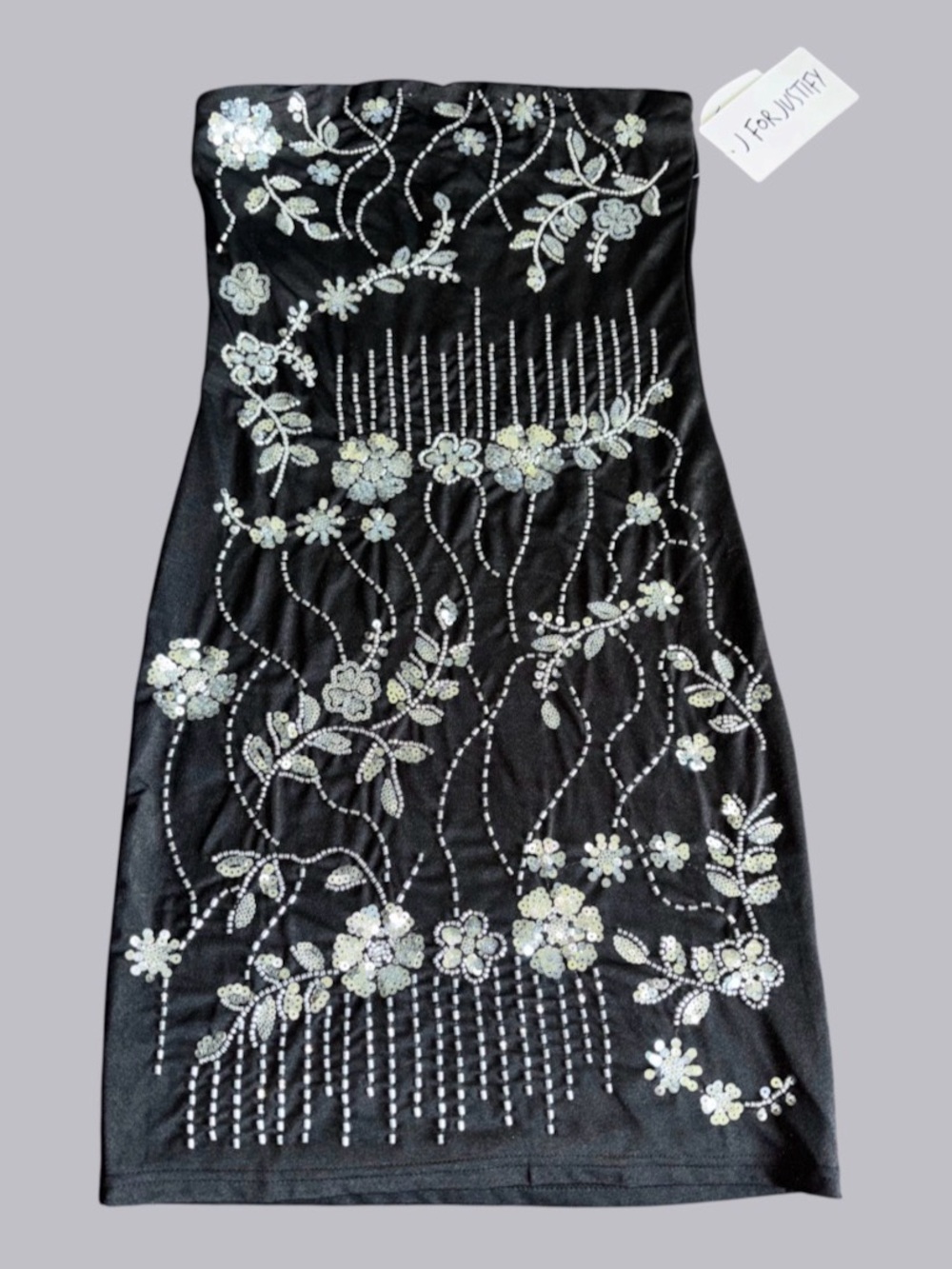 J For Justify Black Sequin Beaded Strapless Mini Dress Size M NWT